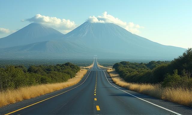 Paisaje con volcanes desde la autopista México-Puebla.